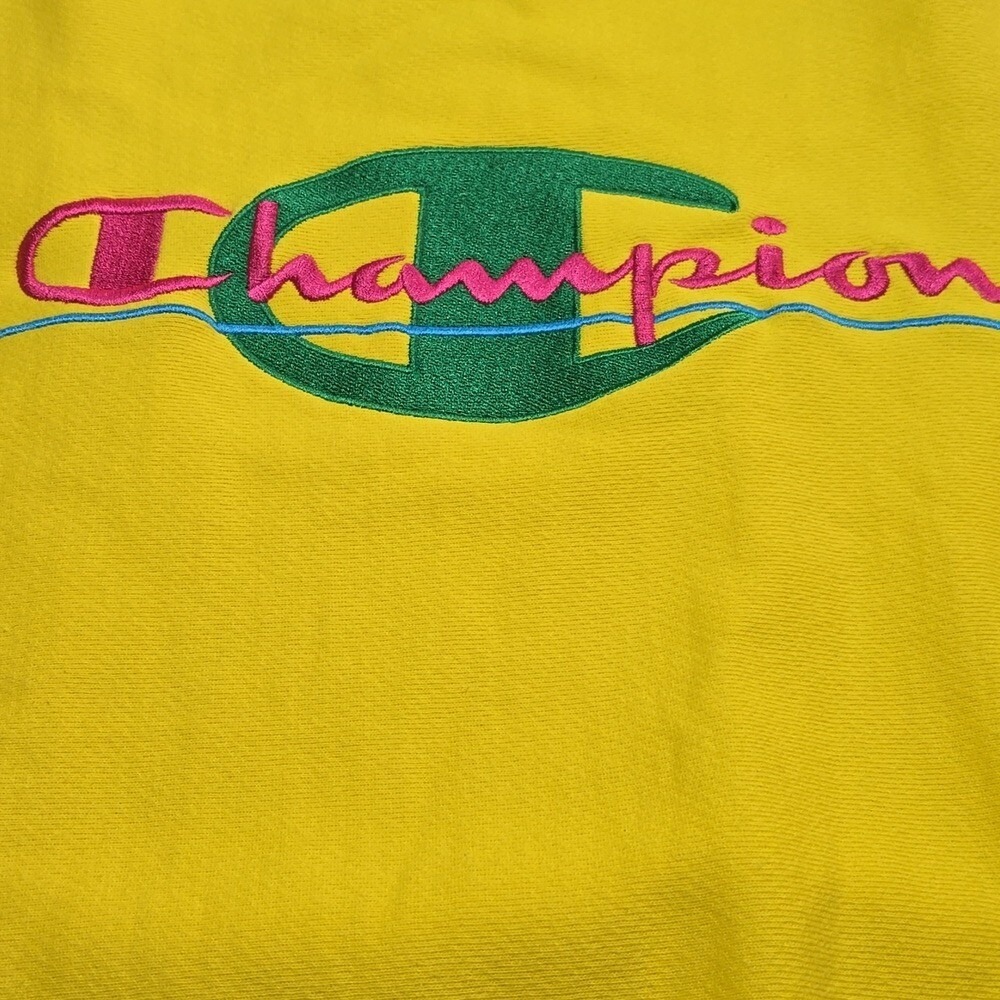 Champion Unisex Reverse Weave Retro Embroidered Logo Sweatshirt Bright Yellow S - Picture 5 of 14